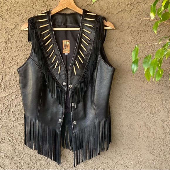 - Jackets & Blazers - Amazing Fringe Leather VEST, Detailed Beading